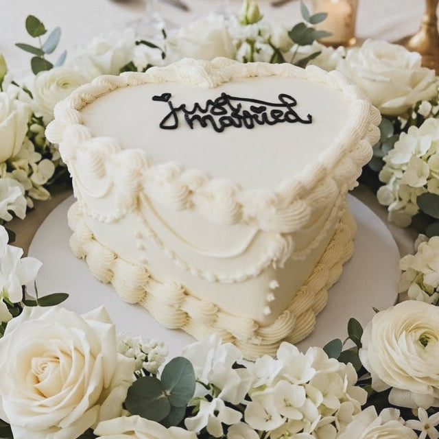 Just Married Vintage Heart Cake