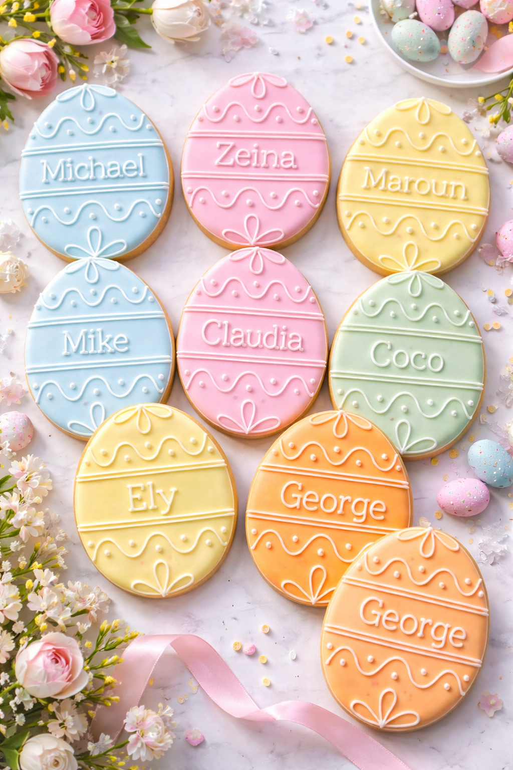 Personalized Easter Egg Sugar Cookies – Custom Name Pastel Easter Cookies Gift Box, easter cookies, easter gift