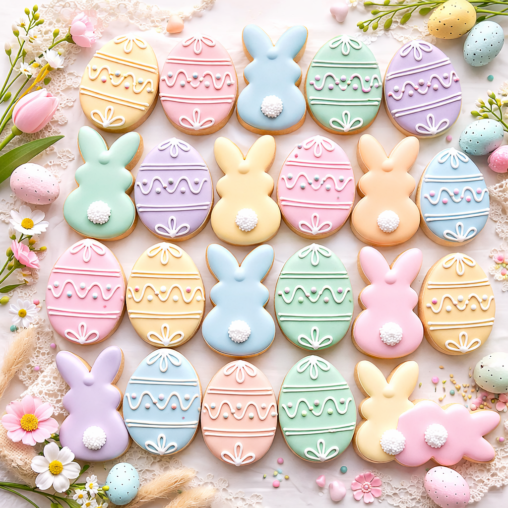 easter sugar cookies, easter cookies basket, easter bunny cookies, Personalized Easter Sugar Cookies – Bunny & Egg Decorated Gift Box