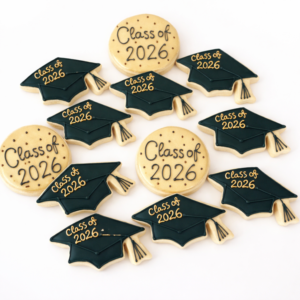 2026 graduation cookies 1 dozen custom sugar cookies decorated for graduation party favors
Class of 2026 graduation cookie set handcrafted sugar cookies for graduation dessert table
Custom graduation cookies 12 count sugar cookies with royal icing for party celebration
Graduation cap cookies and themed sugar cookies for Class of 2026 graduation gifts
Decorated graduation sugar cookies 1 dozen handmade cookies for graduation party favors
Custom 2026 graduation cookies boxed set ready for shipping nationwide