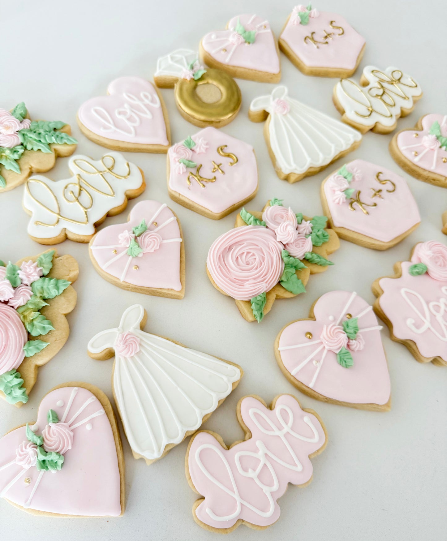 Custom decorated wedding sugar cookies for bridal showers, weddings, and special events.