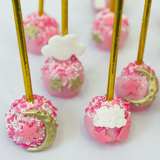 twinkle cake pops, pink cake pops, baby shower cake pops