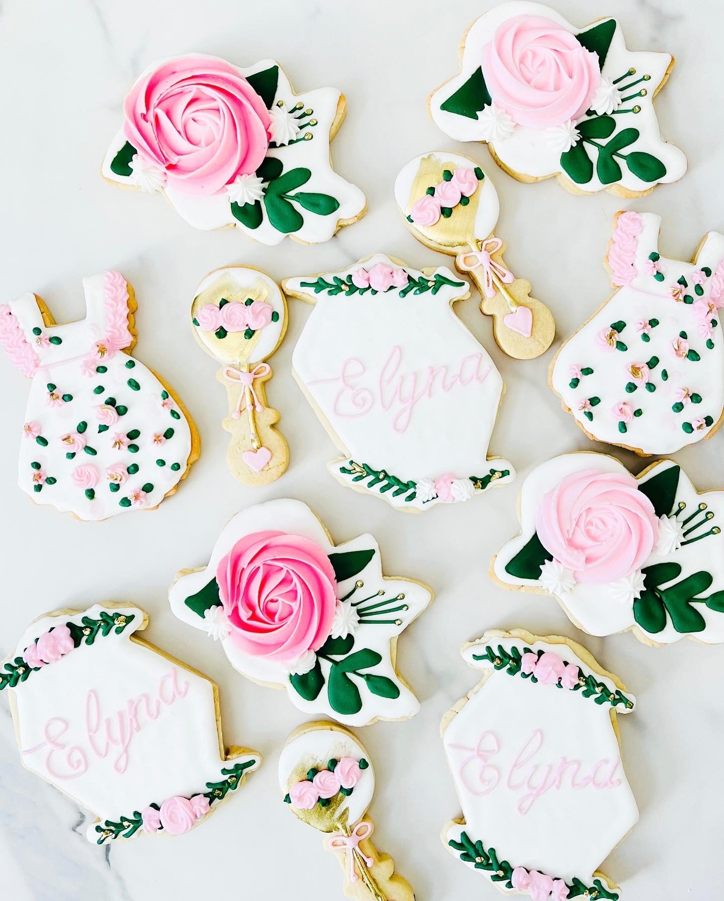 Greenery and Florals Baby Girl Shower Cookies.