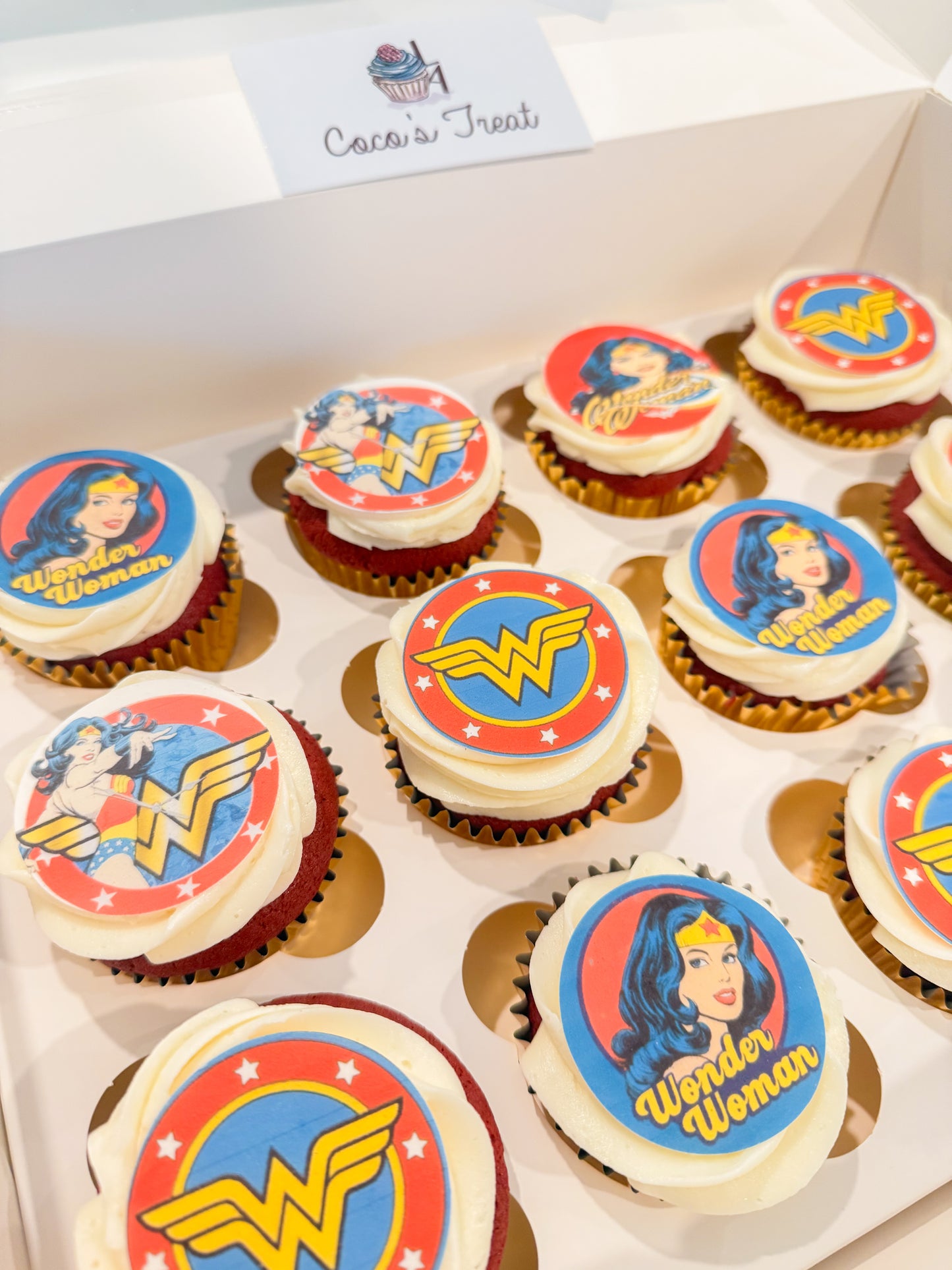 wonder women cupcakes, birthday cupcakes, wedding cakes, cupcakes fresno, fresno bakery, bakery near me 
