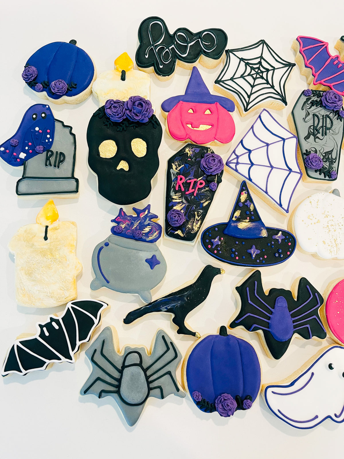Dozen festive Halloween sugar cookies individually wrapped and packaged for nationwide shipping