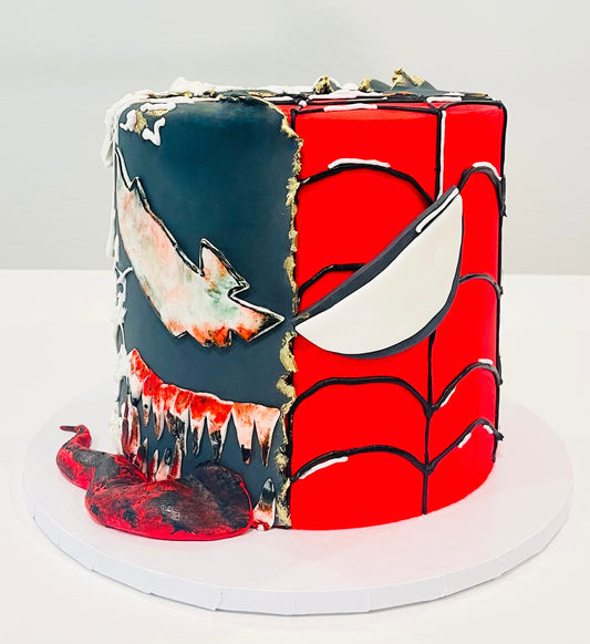 A half-Venom, half- Spiderman Cake