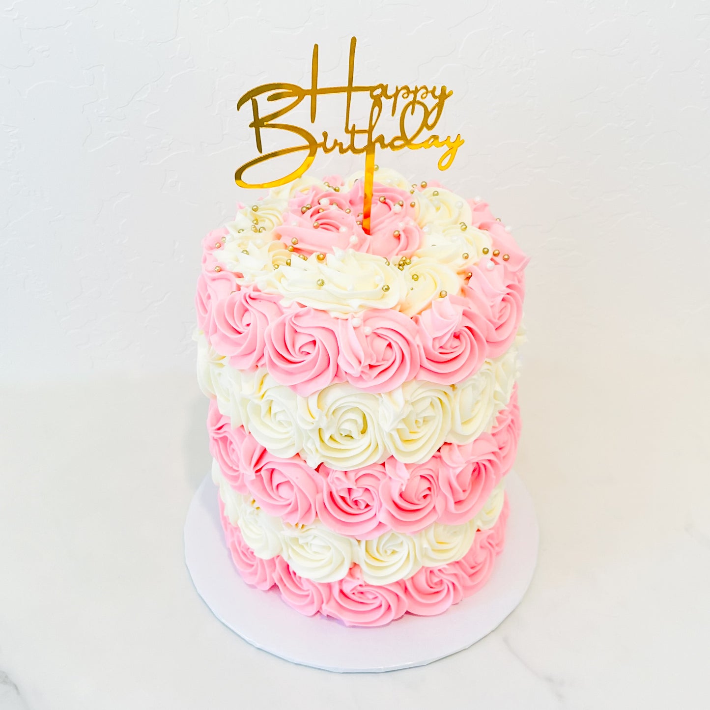Pink And White Rosette Cake
