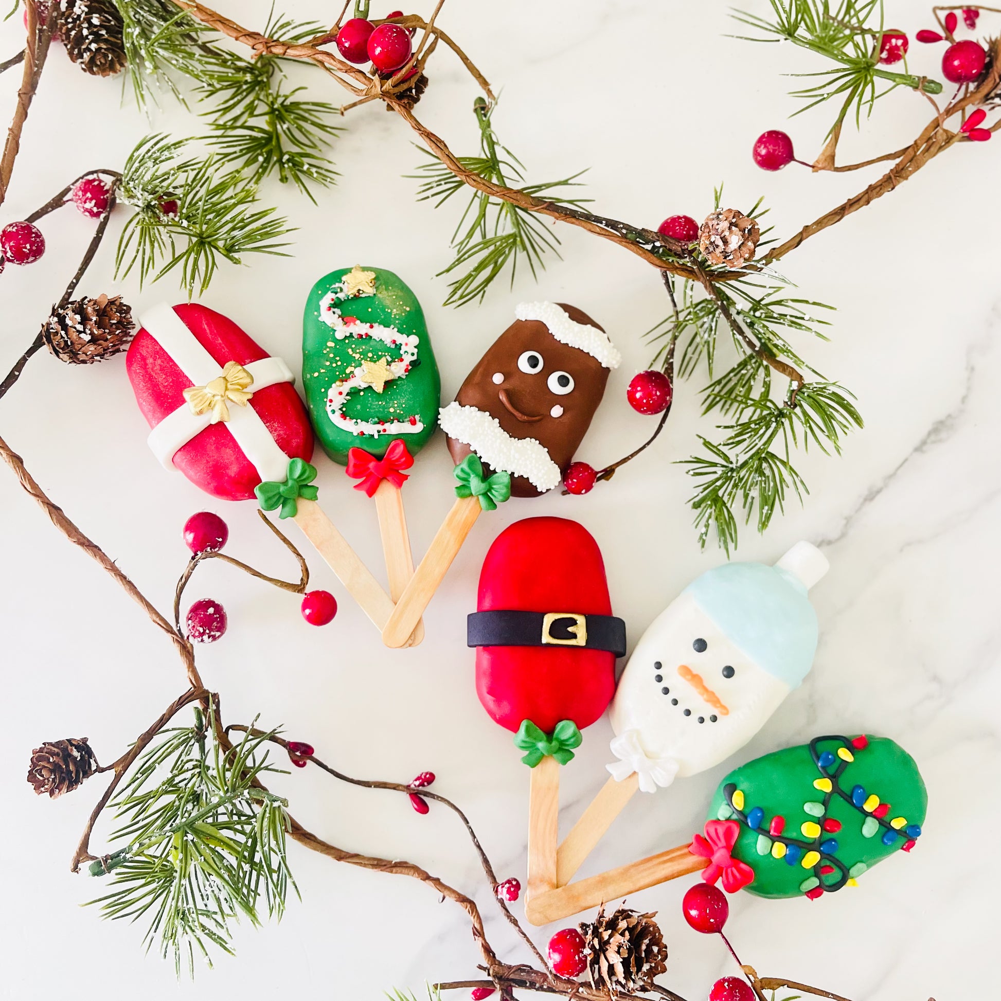Christmas Character Cakesicles, christmas cake pops, christmas gift, christmas desserts, corporate christmas gift, logo cake pops.