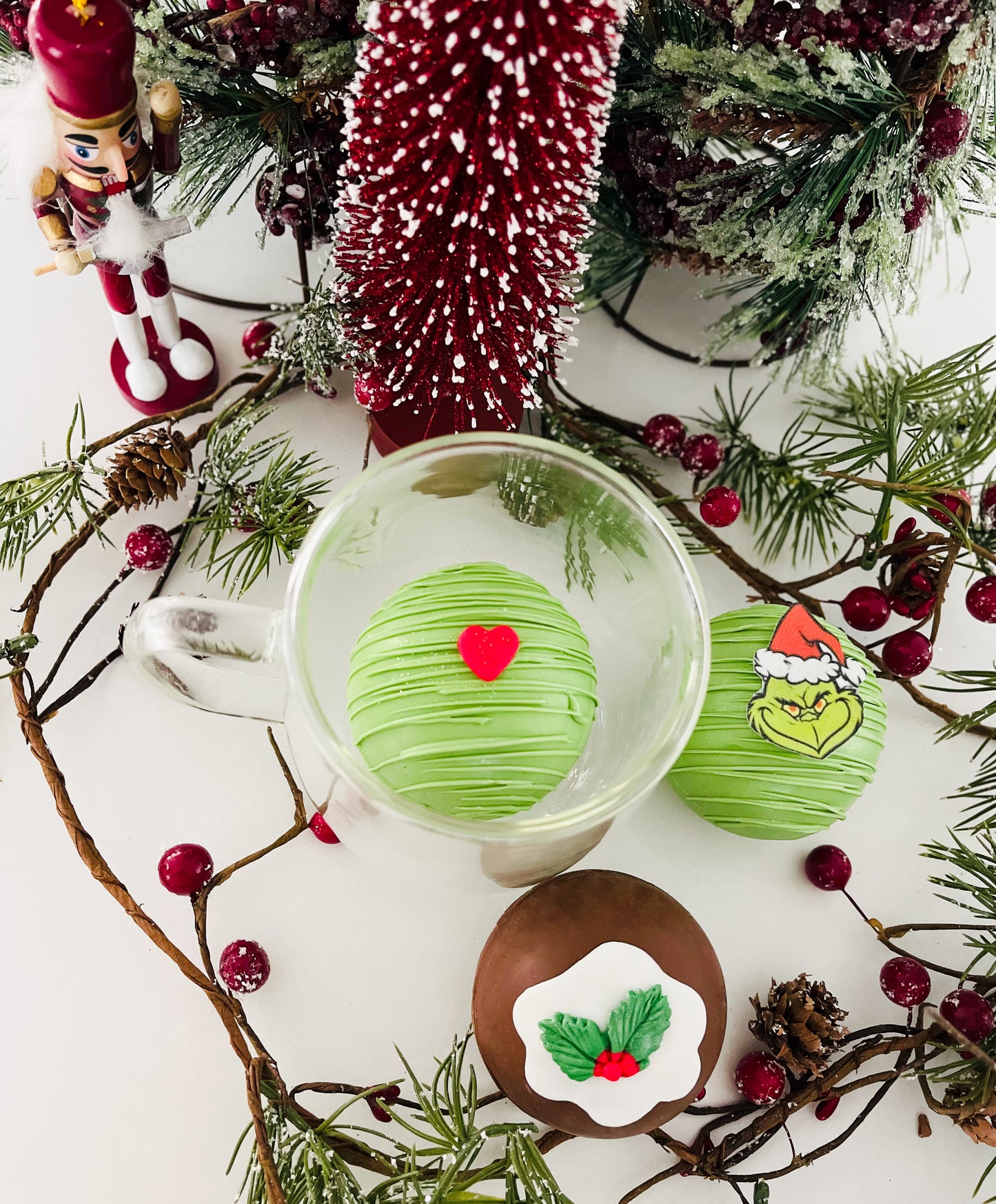 Hot Chocolate Bombs- Grinch, Ornament, Snowflake, Santa Claus Belt