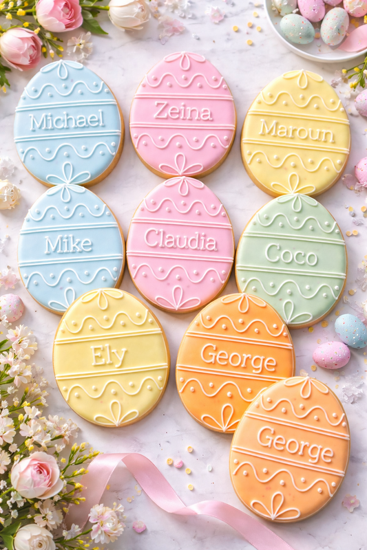 Personalized Easter Egg Sugar Cookies – Custom Name Pastel Easter Cookies Gift Box, easter cookies, easter gift
