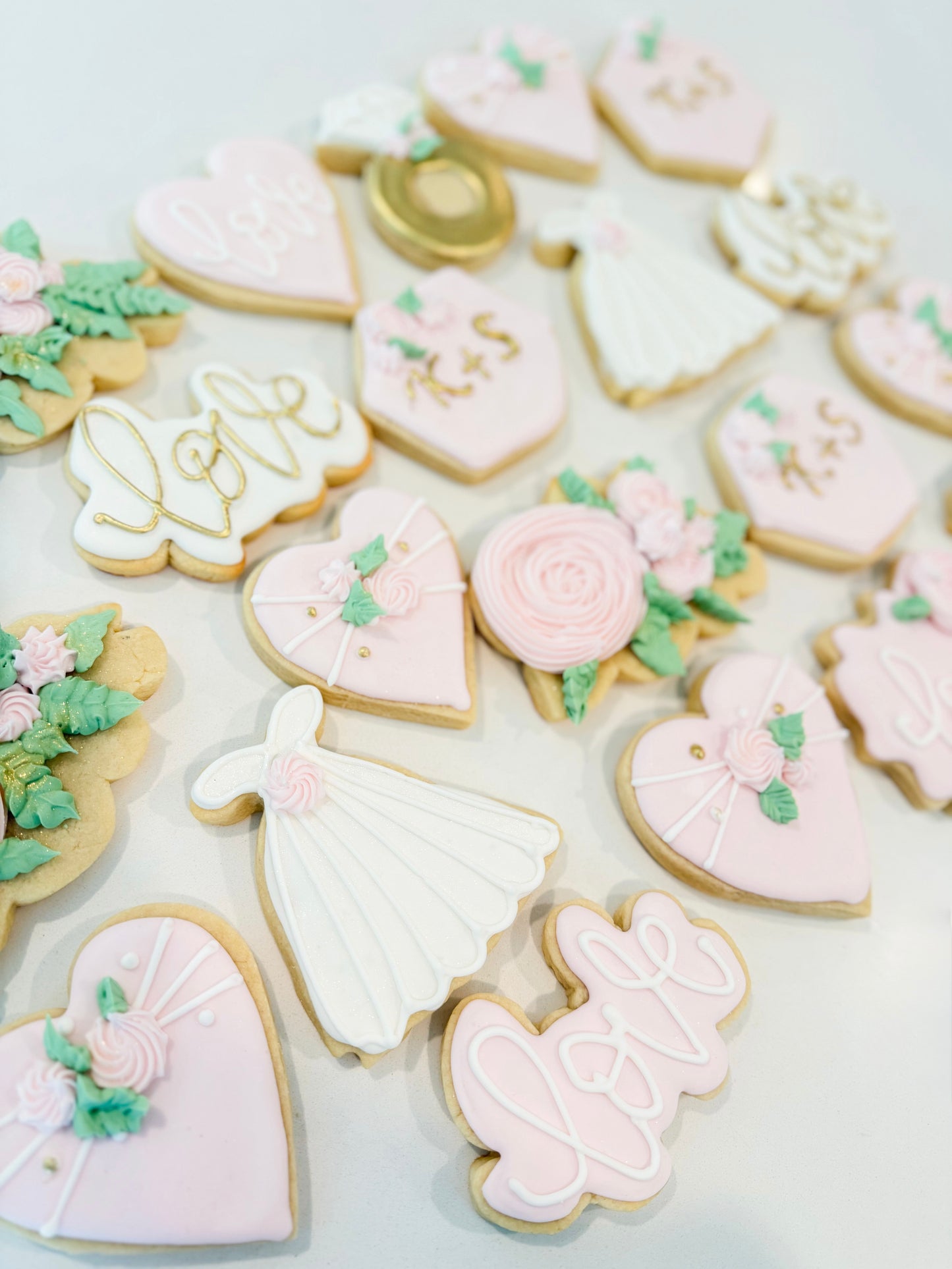 12 individually wrapped wedding love sugar cookies, perfect for bridal showers, bridesmaid proposals, weddings, and gifts for the bride-to-be.