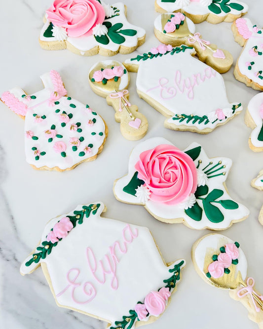 Greenery and Florals Baby Girl Shower Cookies.