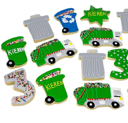 Trash Cans Trucks Decorated Cookies, sugar cookies, la cookies, birthday cookies.