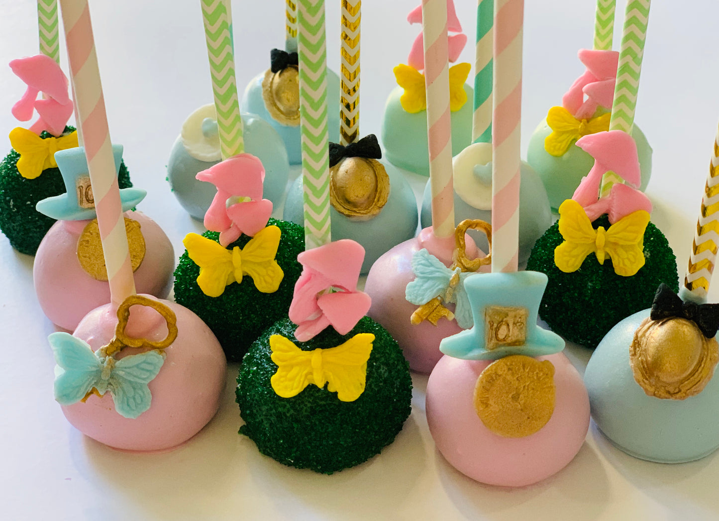 Alice in wonderland cake pops, baby shower cake pops, spring cake pops, cake pops near me 91411