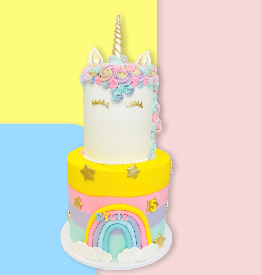 2 Tier Rainbow Unicorn Cake